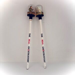 The Real Ghostbusters Pencil w/snow globe toppers 1989, by Noteworthy, RARE (2)